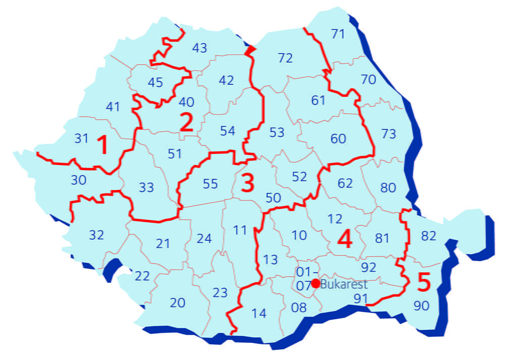 Kartta: Romania postinumeroalueet ja DSV:n terminaali kartalla